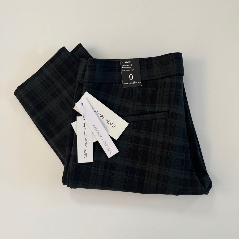 Amanda & Chelsea Womens Black and Green Plaid Pants, Amanda & Chelsea Womens 223